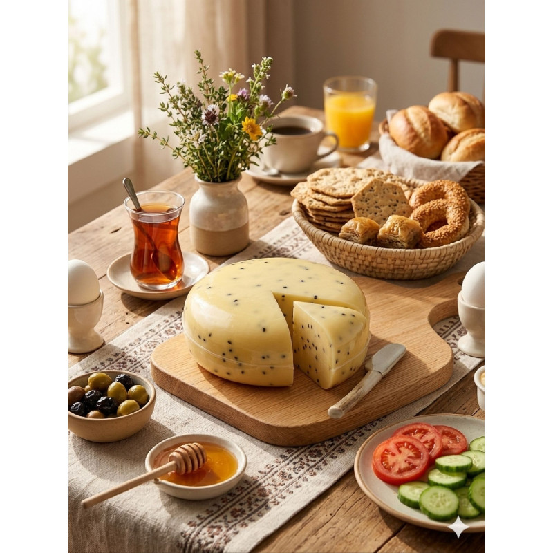 Erzurum Çörek Otlu Göbek Kaşar Peyniri - Şırdan Mayalı  100 Doğal