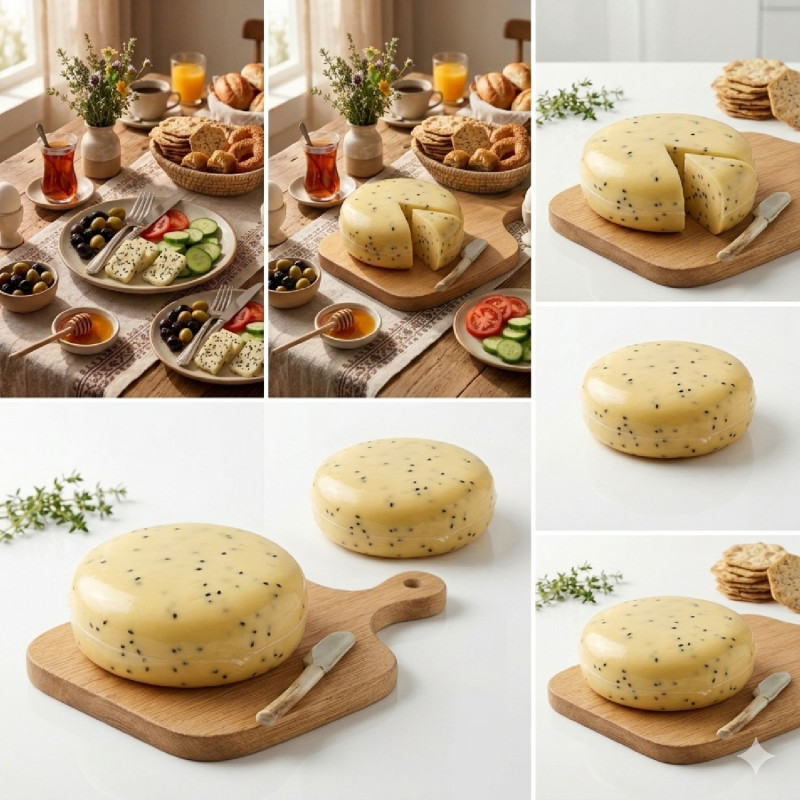 Erzurum Çörek Otlu Göbek Kaşar Peyniri - Şırdan Mayalı  100 Doğal