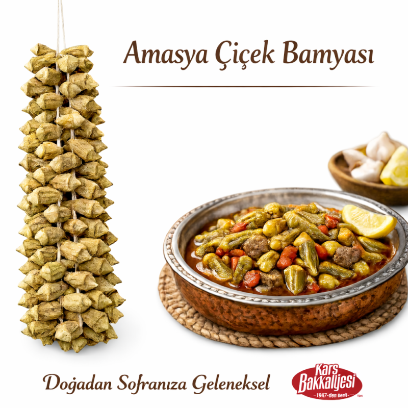 Geleneksel Lezzetin Zirvesi Orijinal İpe Dizili Amasya Çiçek Bamyası