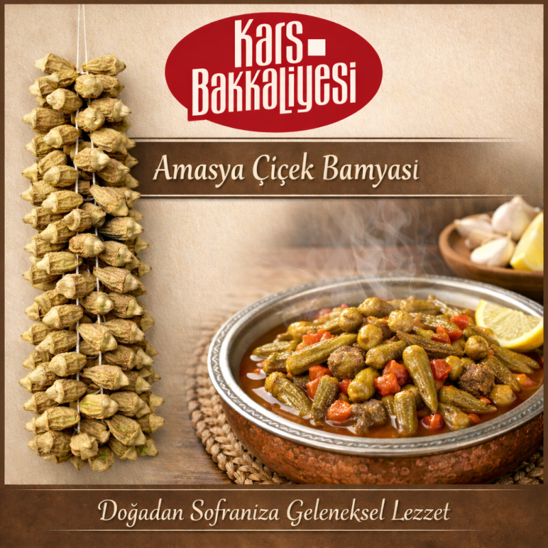 Geleneksel Lezzetin Zirvesi Orijinal İpe Dizili Amasya Çiçek Bamyası